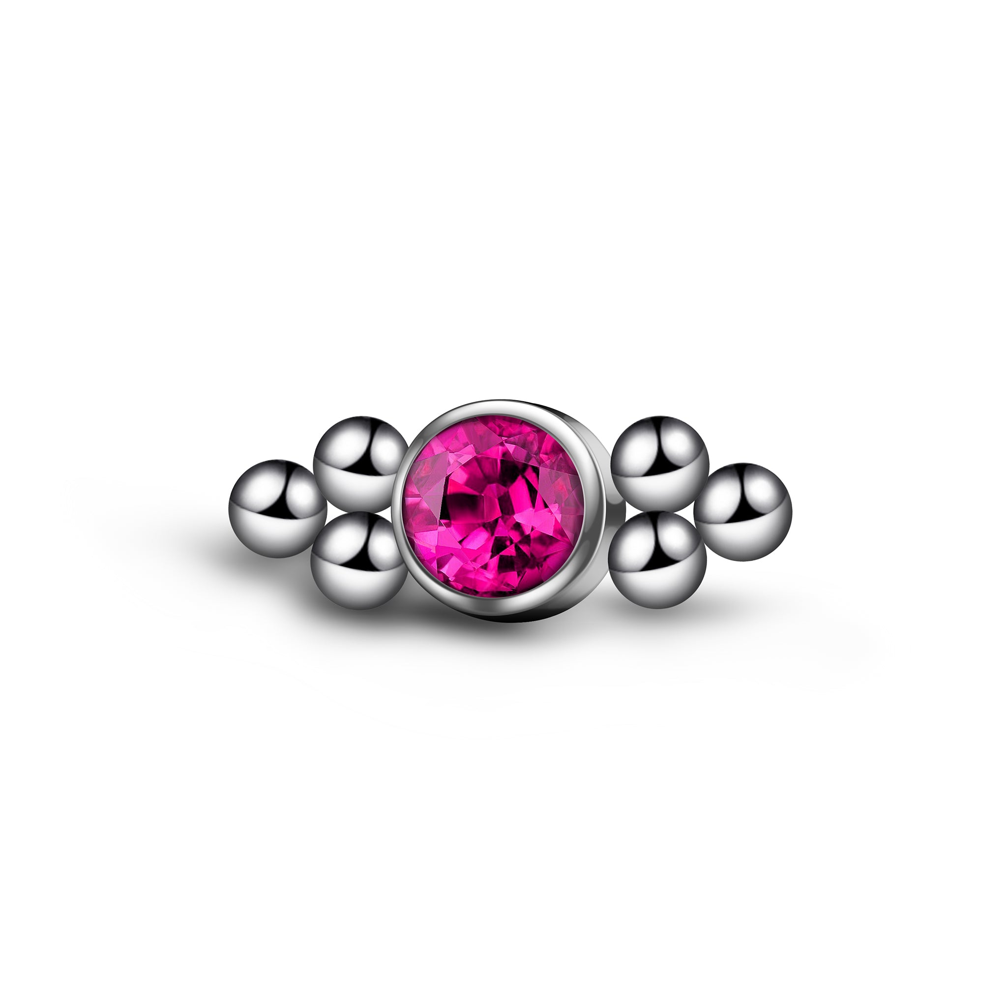 Runder Kristallaufsatz mit Kugel-Elementen – Silberfassung, pinker Kristall