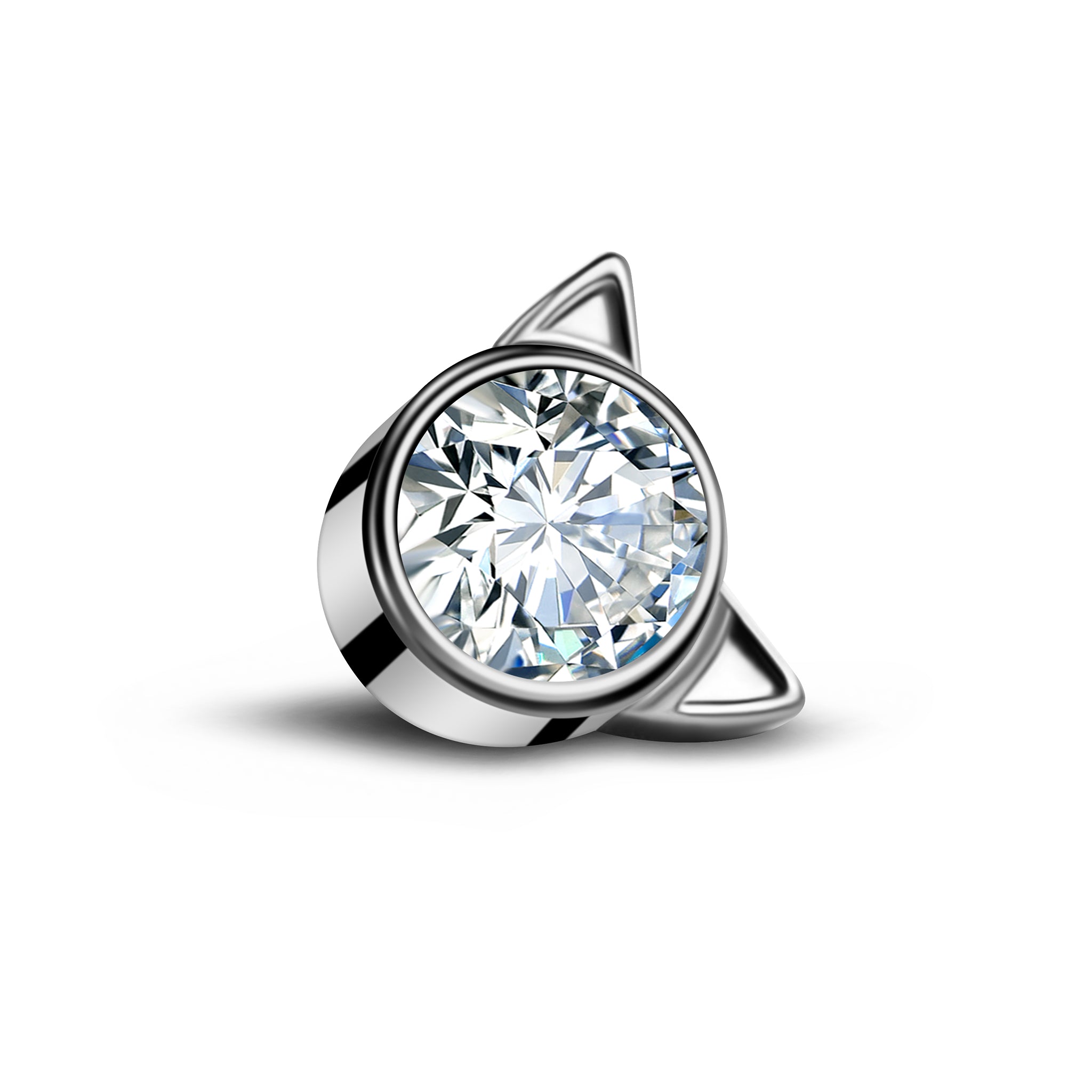 Runder Kristallaufsatz mit Katzenohren – Silberfassung, klarer Kristall