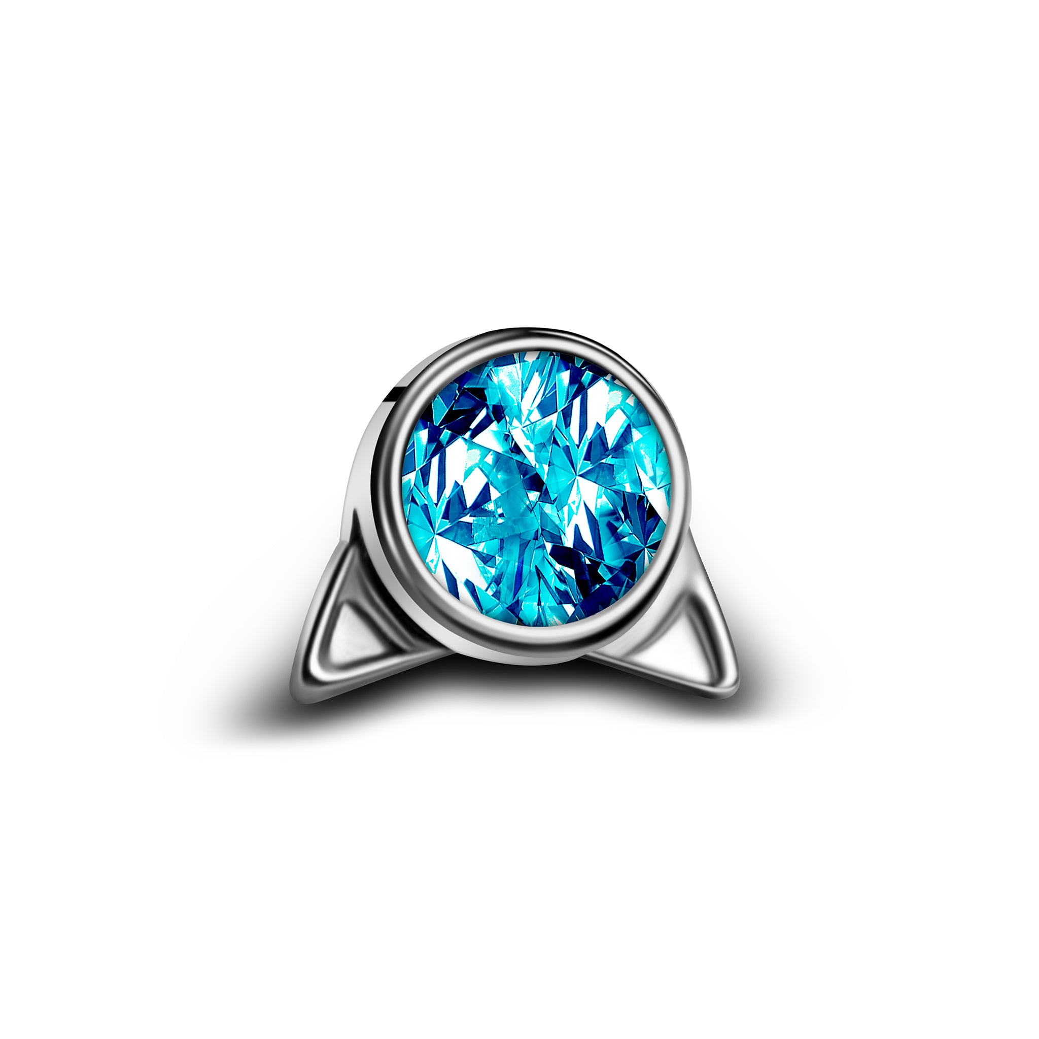 Runder Kristallaufsatz mit Katzenohren – Silberfassung, blauer Kristall