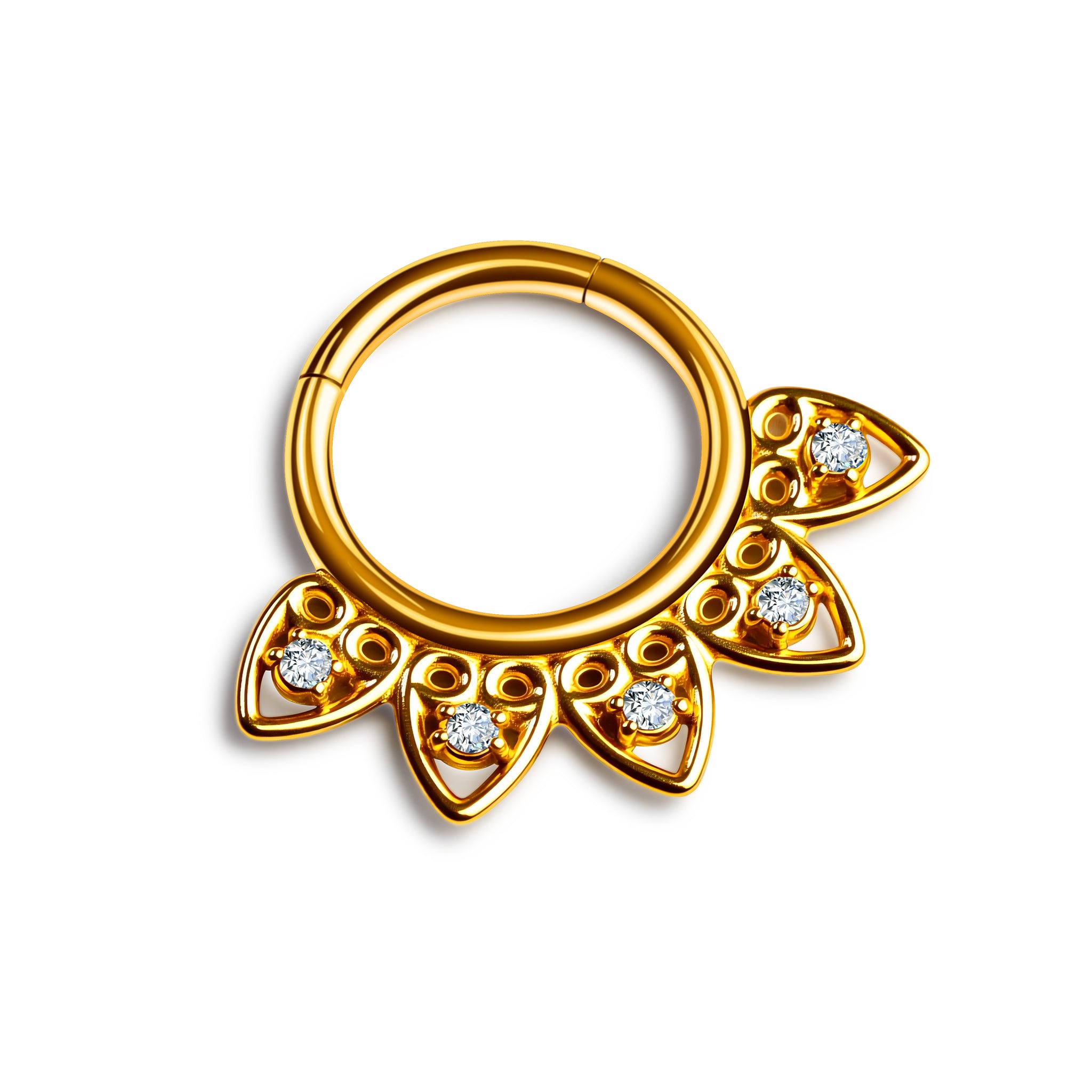 Clicker Ring Gold Blüten-Design mit Zirkonia