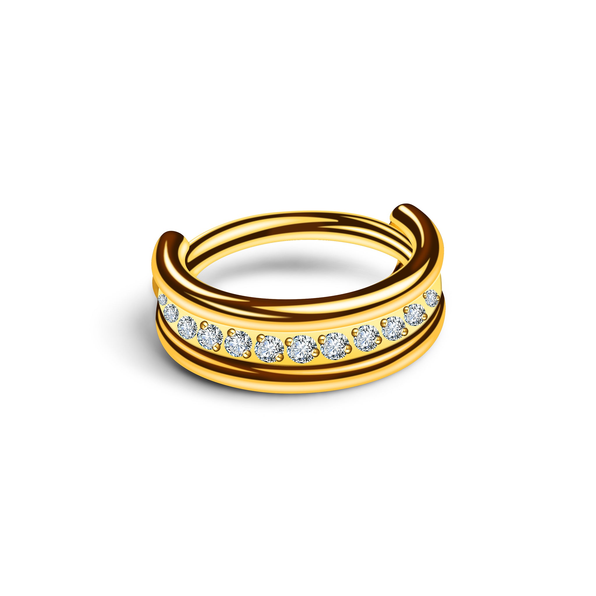 Goldener Piercing-Ring — Doppelreihe mit Zirkonia