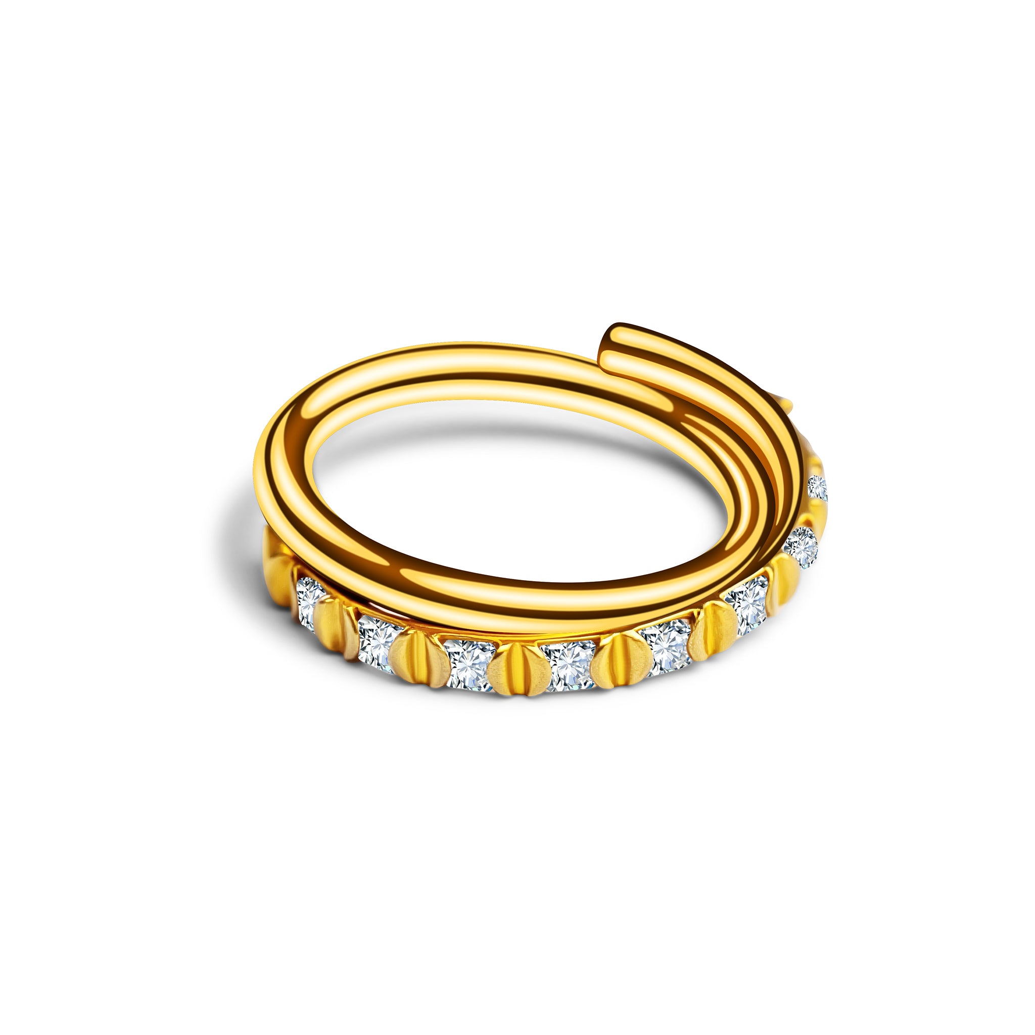 Clicker Ring Gold mit Nietenstruktur & Zirkonia