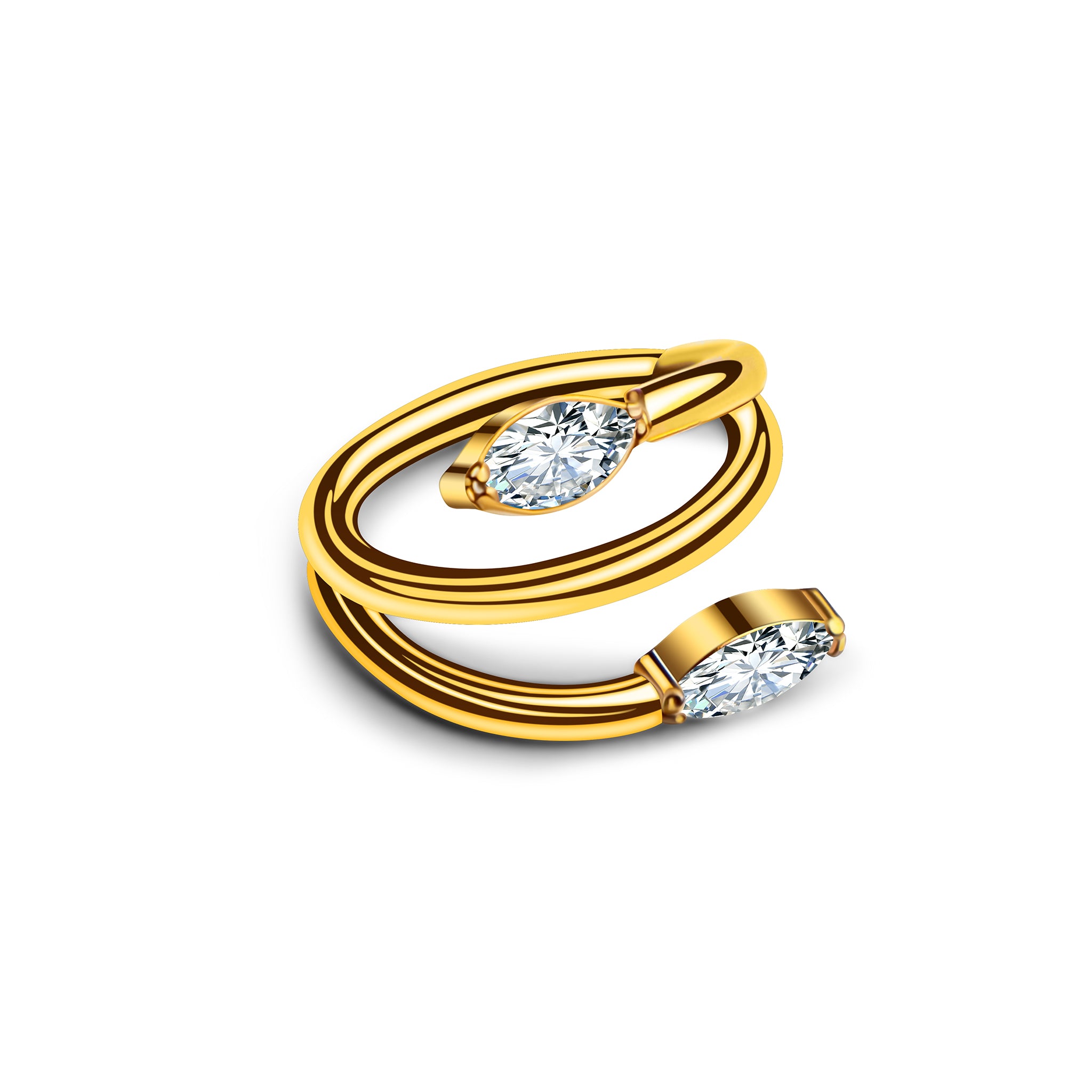 Clicker Ring Gold Spiral mit 2 Marquise Zirkonia