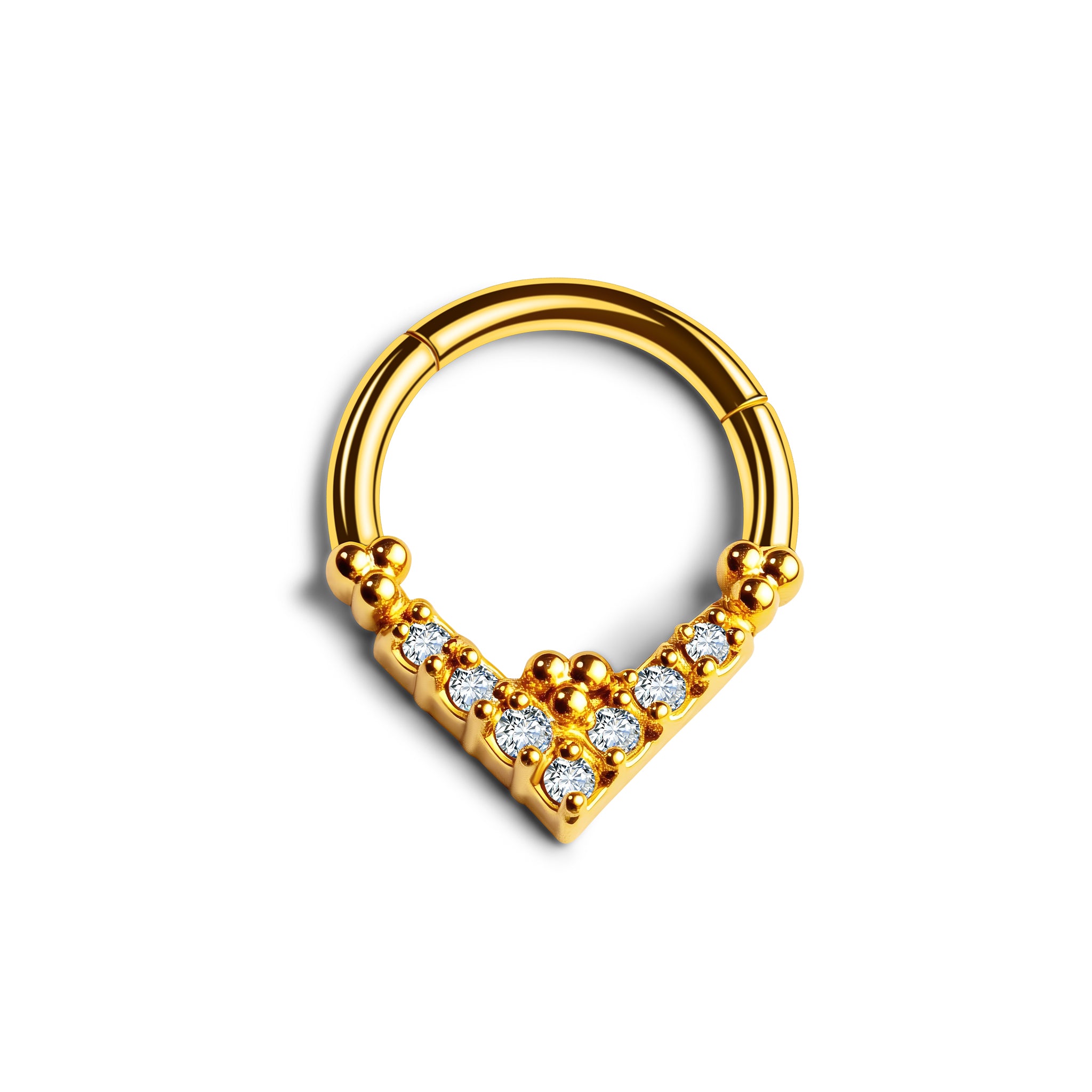 Clicker Ring Gold mit V-Form & Zirkonia