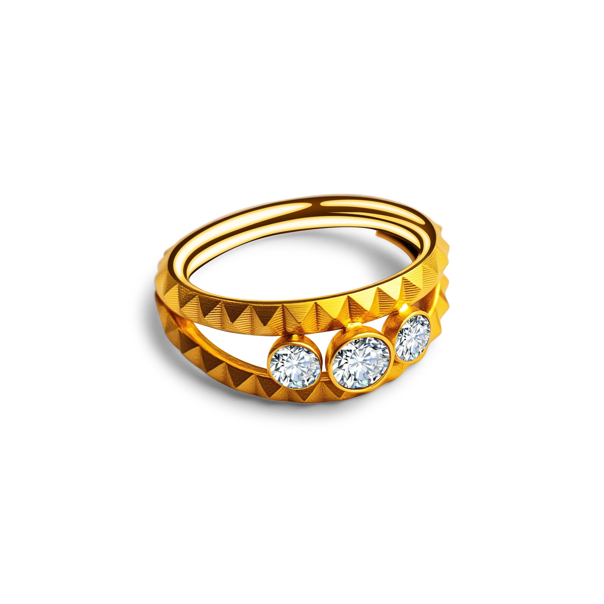 Clicker Ring Gold mit 3 großen Zirkonia